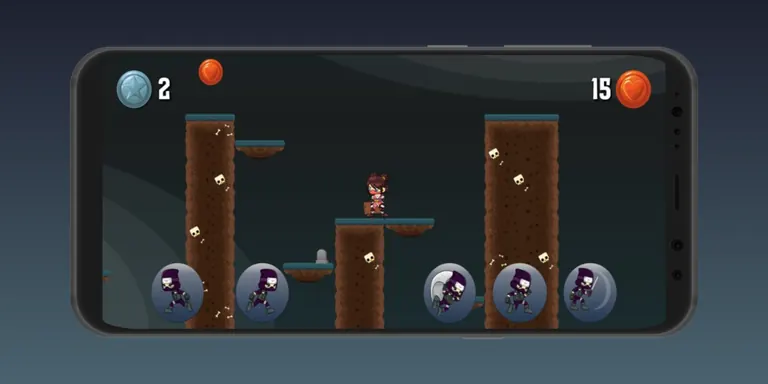Platforming level with vertical shafts and floating platforms