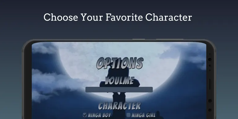 Options screen with a volume slider and a Ninja Boy or Ninja Girl character choice